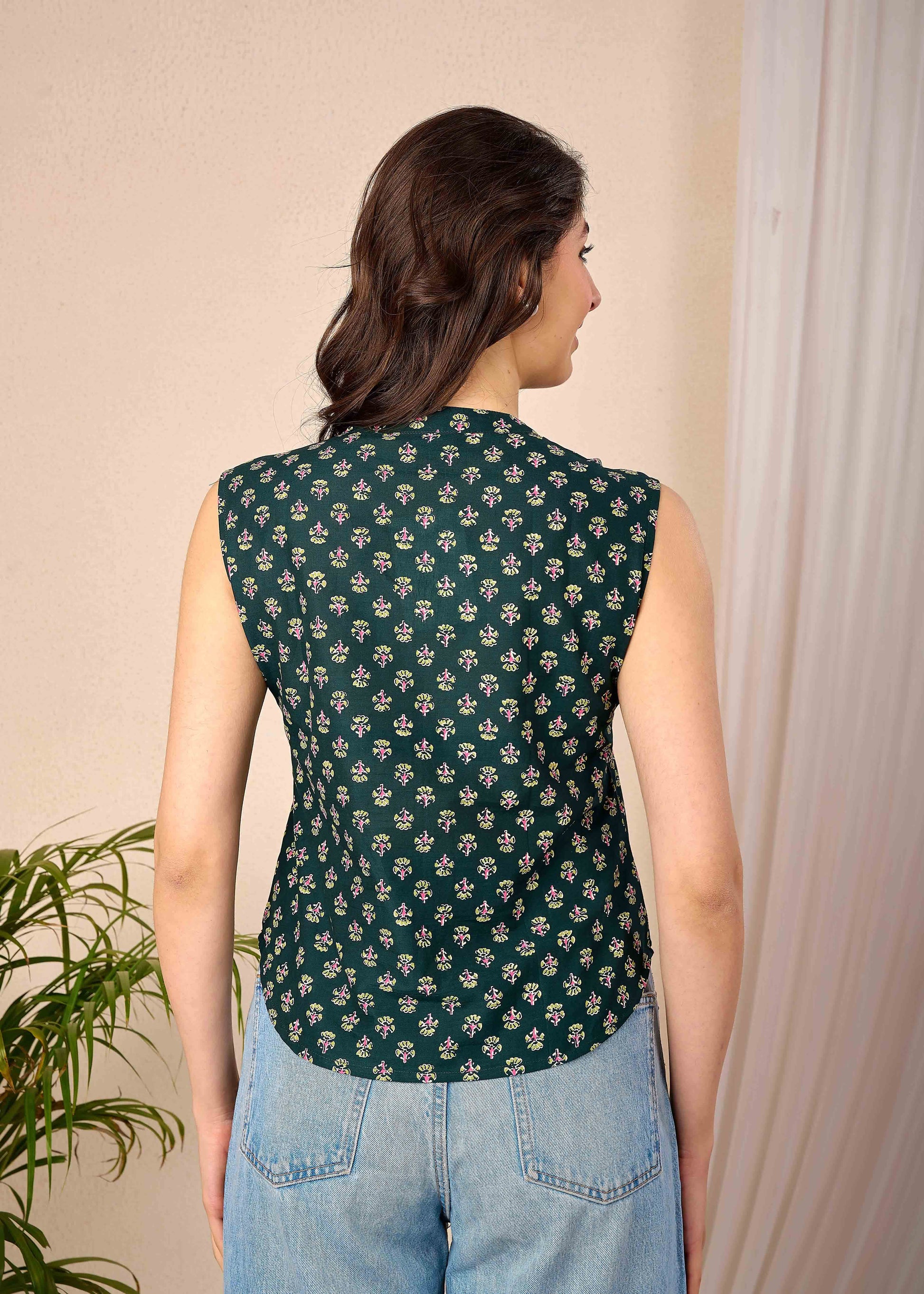 Women Green Printed Straight Top | LASVINI - Redefining Indian Fashion with Elegance