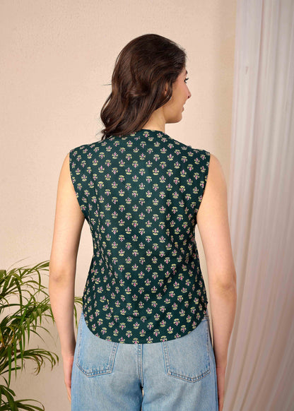 Women Green Printed Straight Top | LASVINI - Redefining Indian Fashion with Elegance