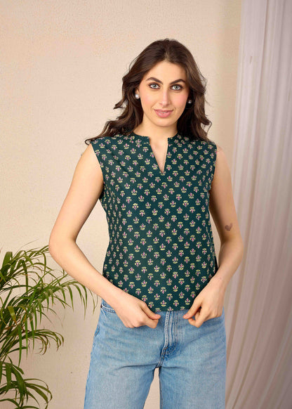 Women Green Printed Straight Top | LASVINI - Redefining Indian Fashion with Elegance