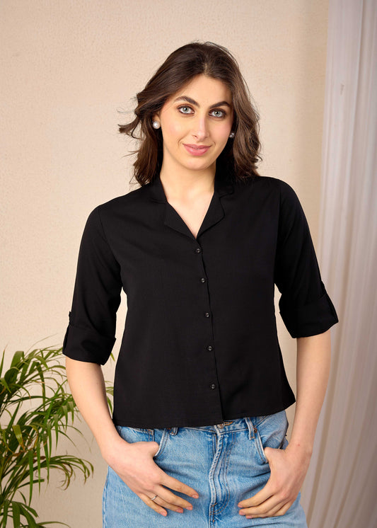 Women Black Straight Crop Top | LASVINI - Redefining Indian Fashion with Elegance