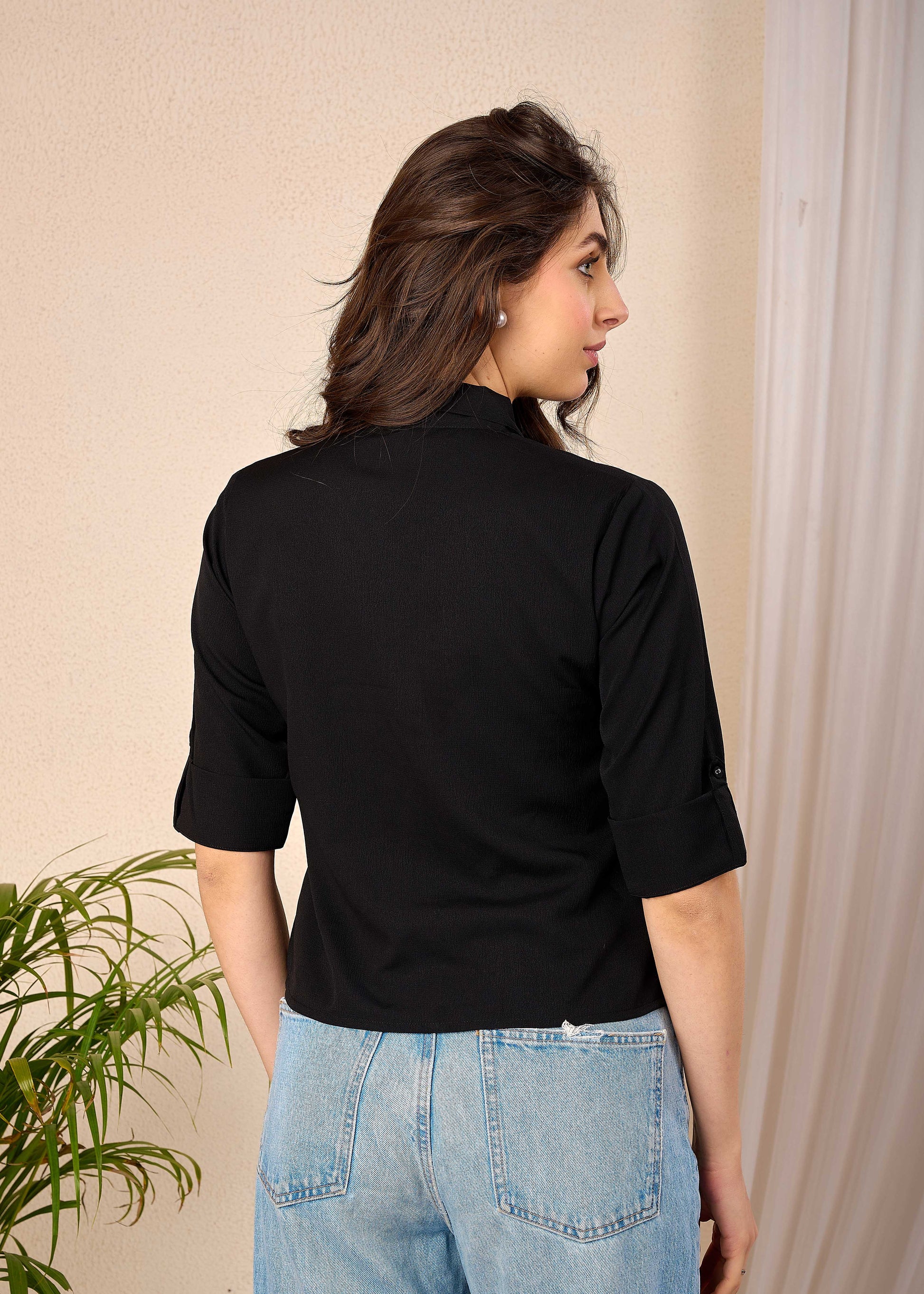 Women Black Straight Crop Top | LASVINI - Redefining Indian Fashion with Elegance