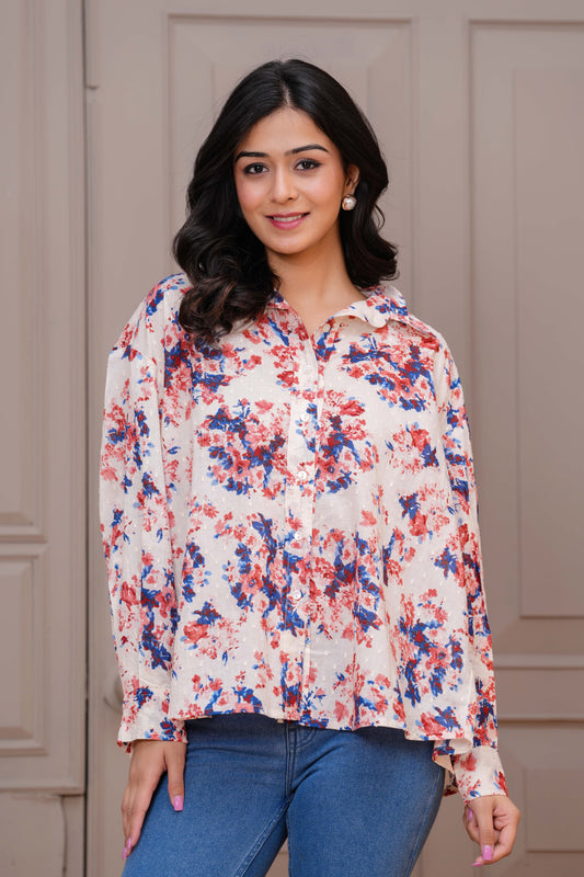 Women Off White Floral Printed Top | LASVINI - Redefining Indian Fashion with Elegance