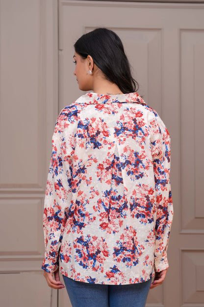 Women Off White Floral Printed Top | LASVINI - Redefining Indian Fashion with Elegance