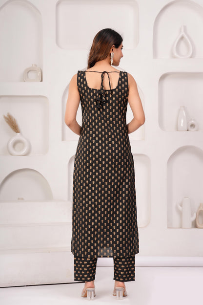 Black Printed Kurta Set With Solid Dupatta For Women | LASVINI - Redefining Indian Fashion with Elegance