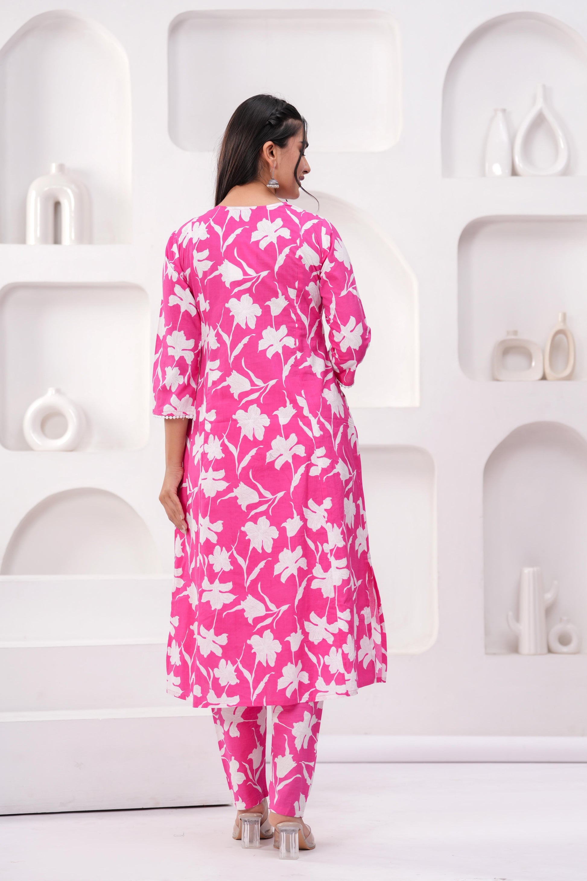Pink Printed Two Piece Cotton Co-ord Set for Women | LASVINI - Redefining Indian Fashion with Elegance