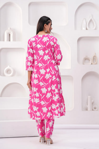 Pink Printed Two Piece Cotton Co-ord Set for Women | LASVINI - Redefining Indian Fashion with Elegance