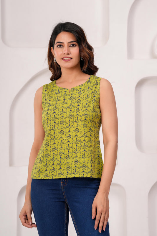 Women Green Printed Straight Top | LASVINI - Redefining Indian Fashion with Elegance