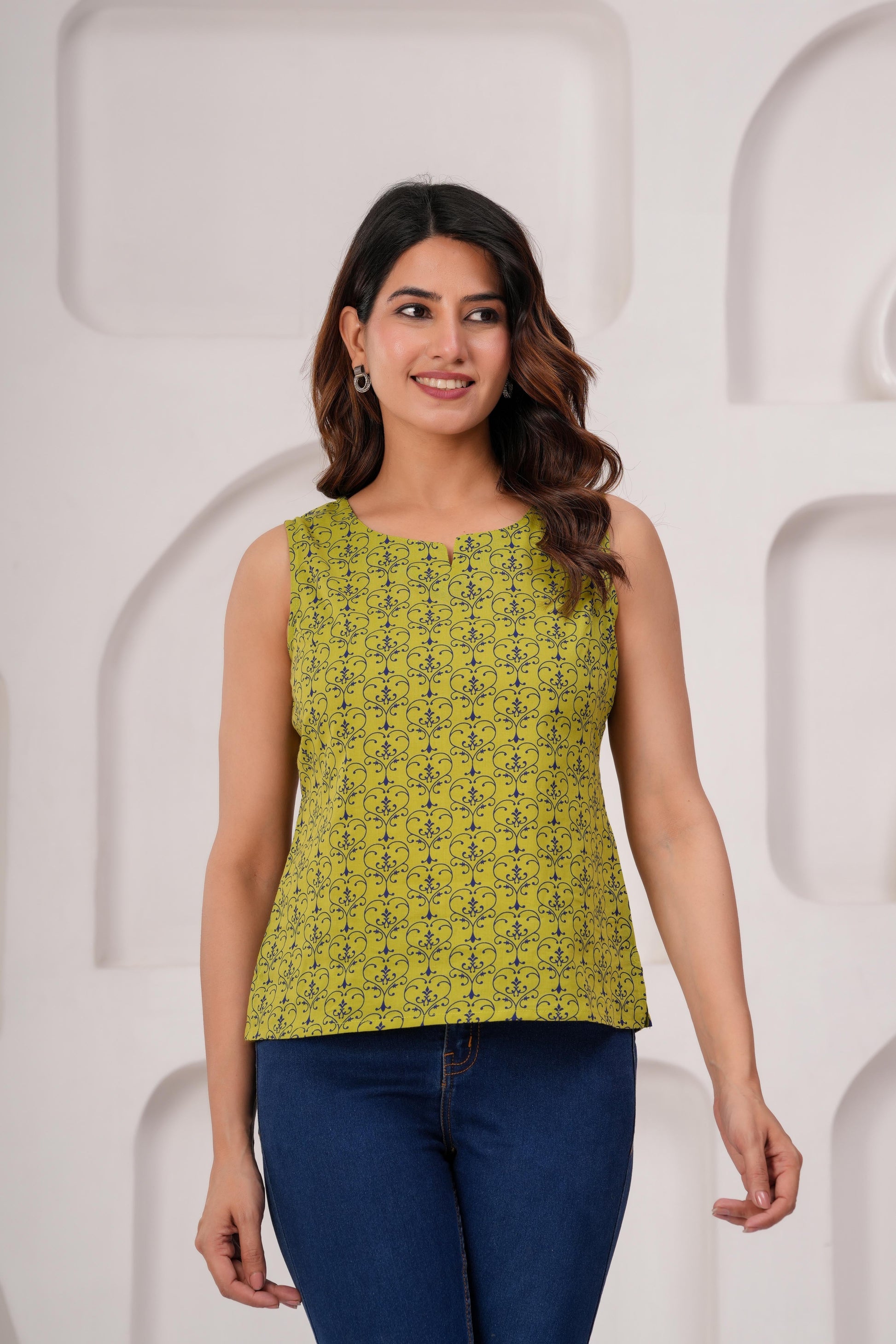 Women Green Printed Straight Top | LASVINI - Redefining Indian Fashion with Elegance