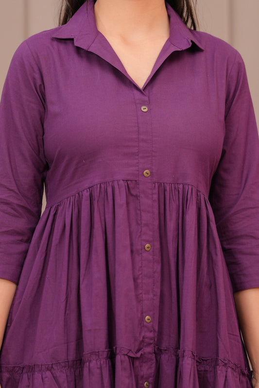Purple Shirt Collar Casual Wear Dress for Women | LASVINI - Redefining Indian Fashion with Elegance