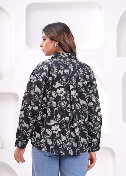 Women Black Printed Shirt Style Top | LASVINI - Redefining Indian Fashion with Elegance