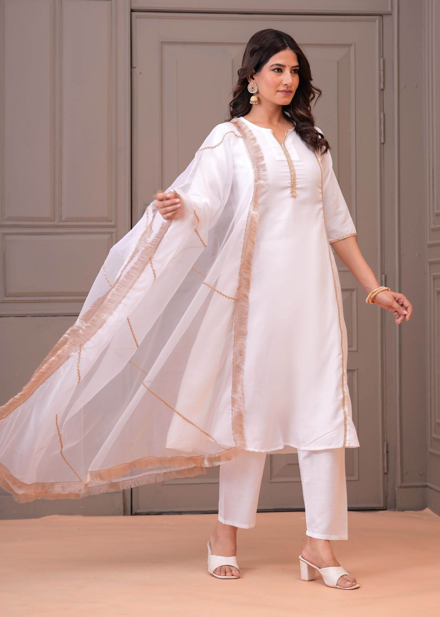 White Solid Kurta Set with Dupatta for Women | LASVINI - Redefining Indian Fashion with Elegance