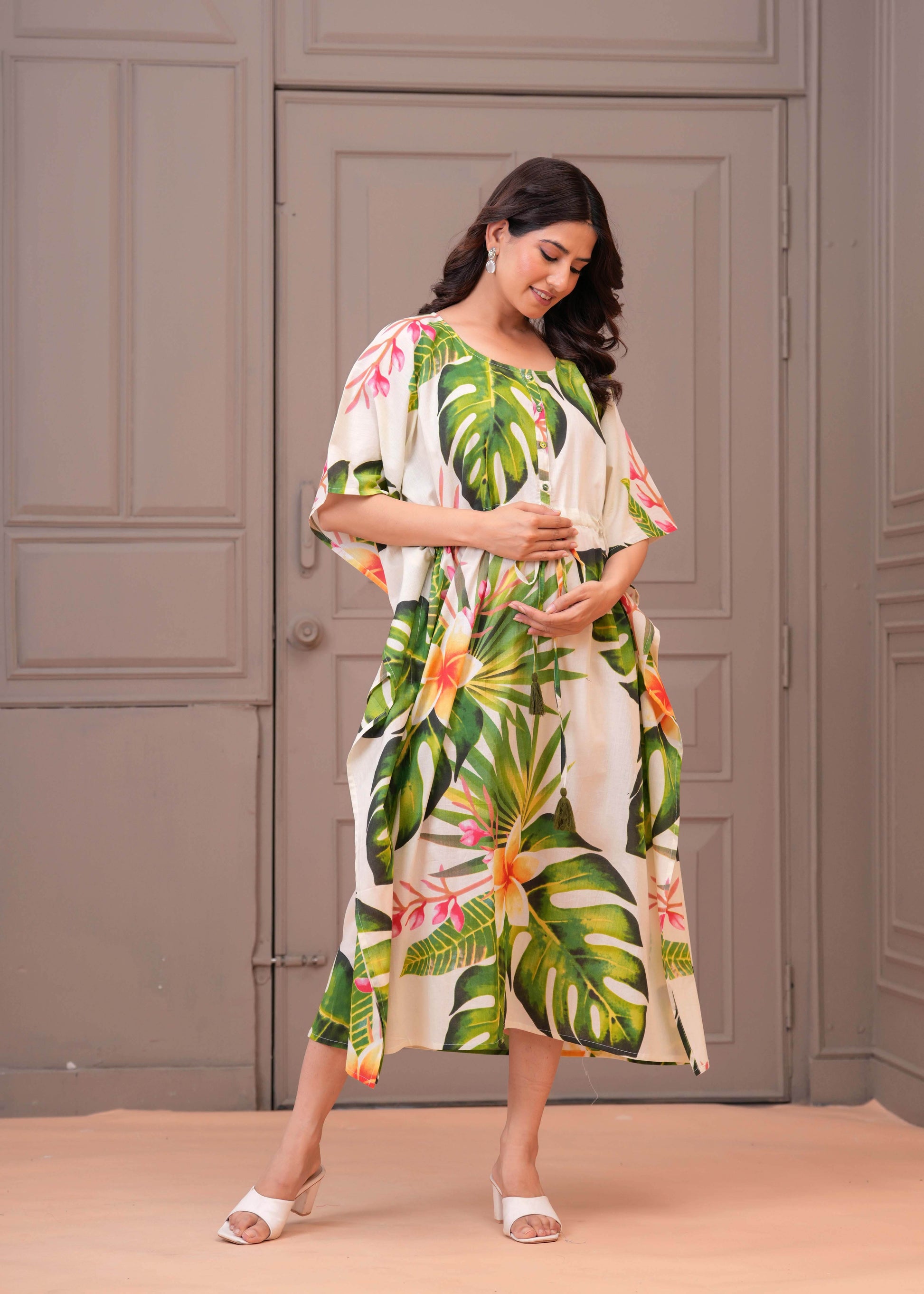 Multicolour Printed Kaftaan Maternity Dress for Women | LASVINI - Redefining Indian Fashion with Elegance