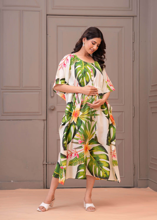 Multicolour Printed Kaftaan Maternity Dress for Women | LASVINI - Redefining Indian Fashion with Elegance