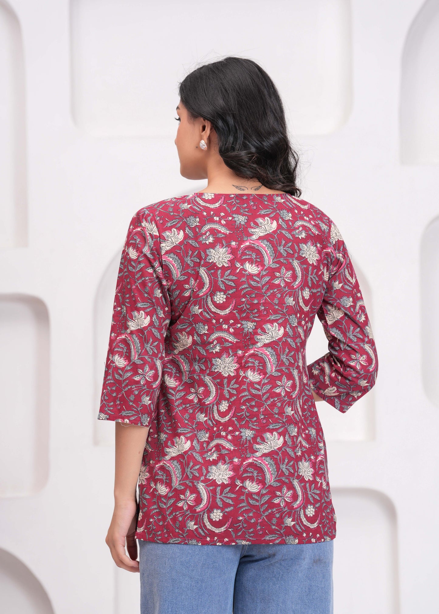 Maroon Floral Printed Straight Tunic for Women | LASVINI - Redefining Indian Fashion with Elegance