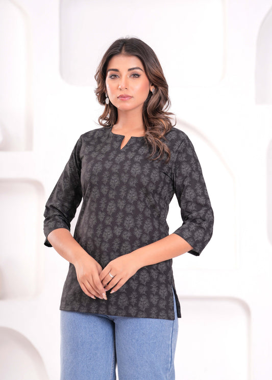 Black Floral Printed Tunic for Women | LASVINI - Redefining Indian Fashion with Elegance