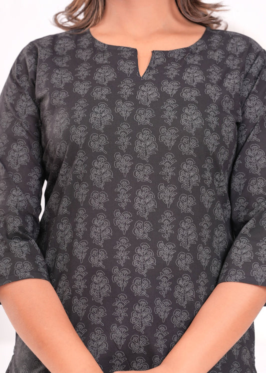 Black Floral Printed Tunic for Women | LASVINI - Redefining Indian Fashion with Elegance