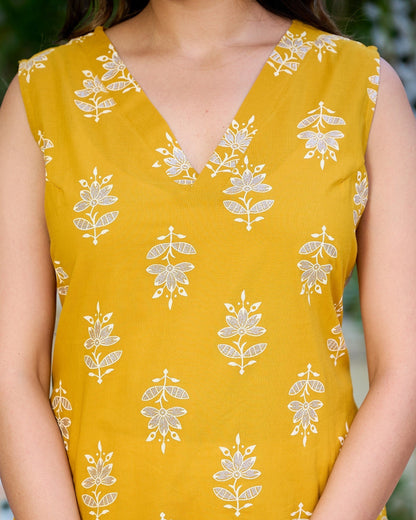 Yellow Sleeveless Kurta Set with Dupatta | LASVINI - Redefining Indian Fashion with Elegance