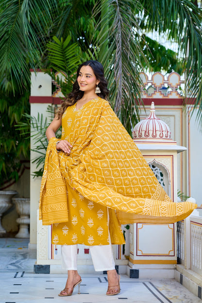 Yellow Sleeveless Kurta Set with Dupatta | LASVINI - Redefining Indian Fashion with Elegance