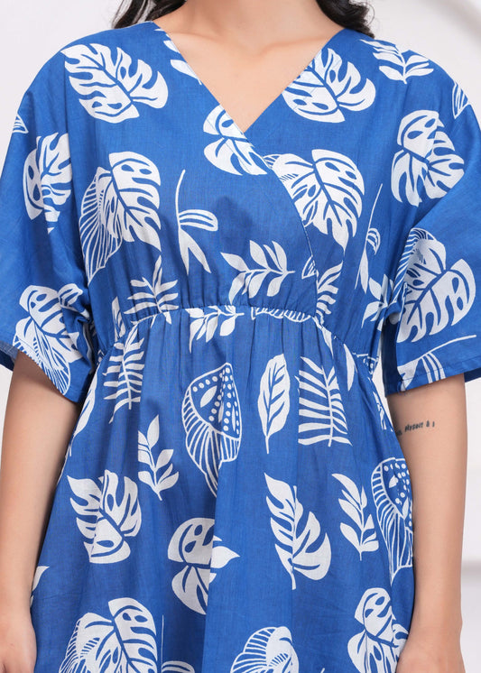 Blue Printed Midi Dress for Women | LASVINI - Redefining Indian Fashion with Elegance