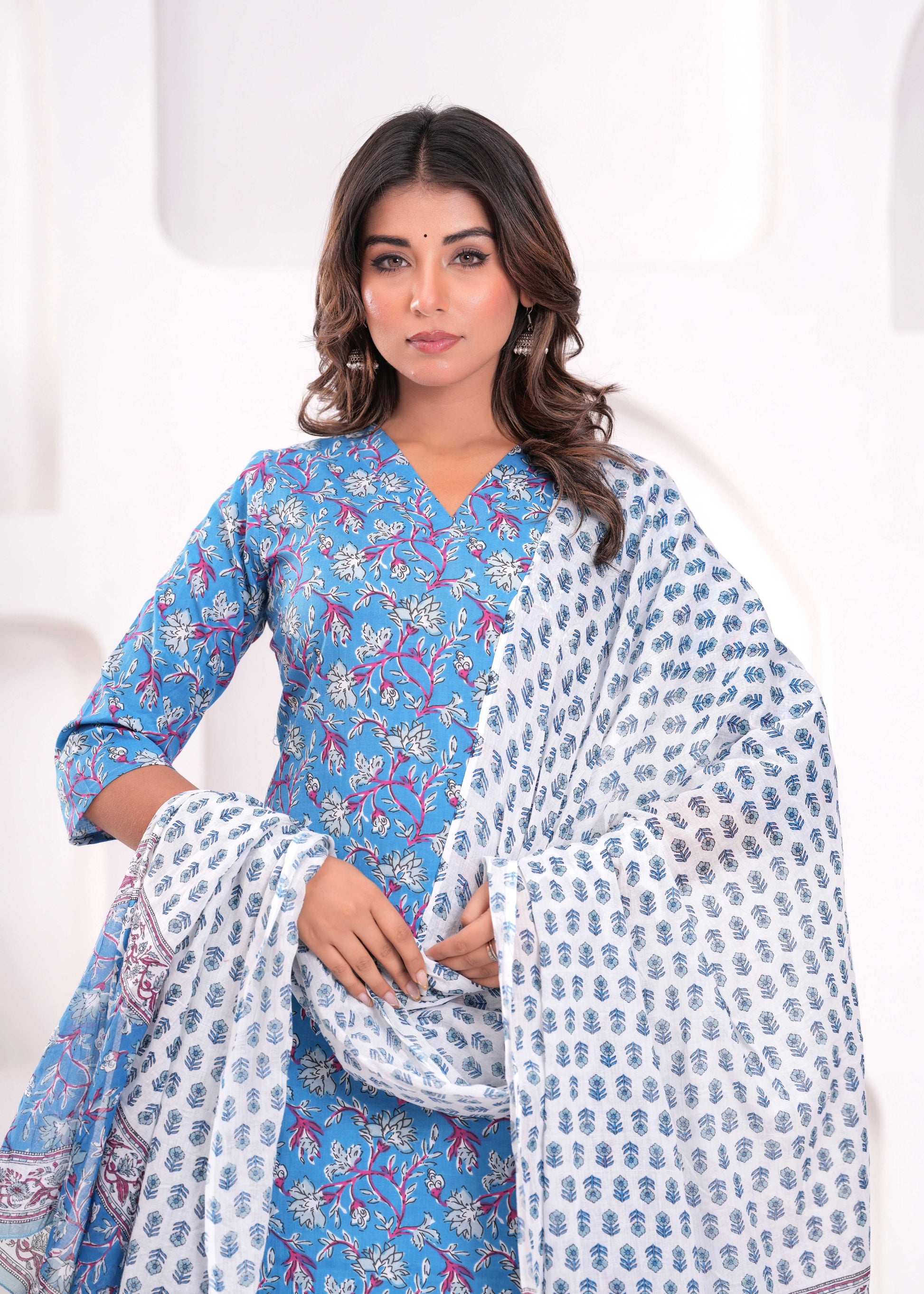 Blue Printed Kurta Set with Dupatta for Women | LASVINI - Redefining Indian Fashion with Elegance