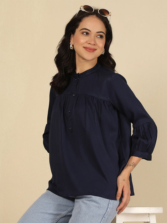 Navy Blue Solid Top for Women | LASVINI - Redefining Indian Fashion with Elegance