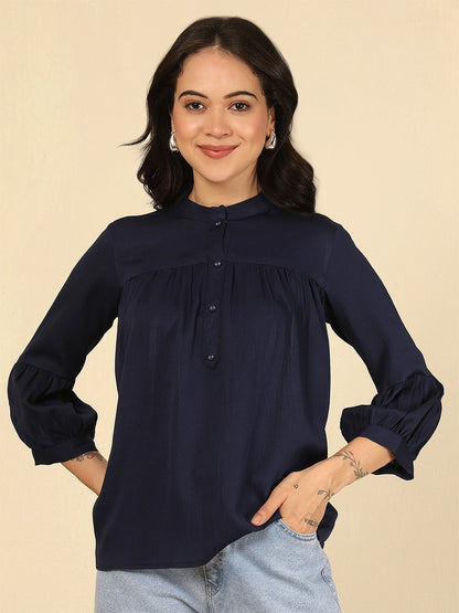 Navy Blue Solid Top for Women | LASVINI - Redefining Indian Fashion with Elegance