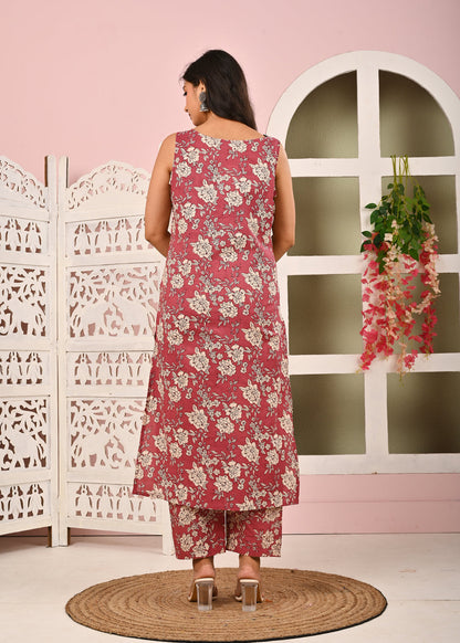 Mauve Floral Printed Kurta Set with Dupatta for Women | LASVINI - Redefining Indian Fashion with Elegance