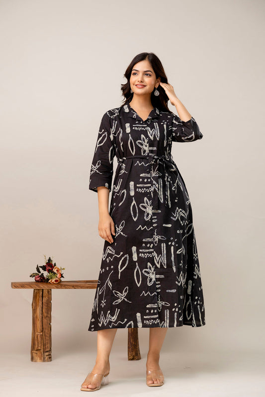 Black Printed Dress fro Women | LASVINI - Redefining Indian Fashion with Elegance