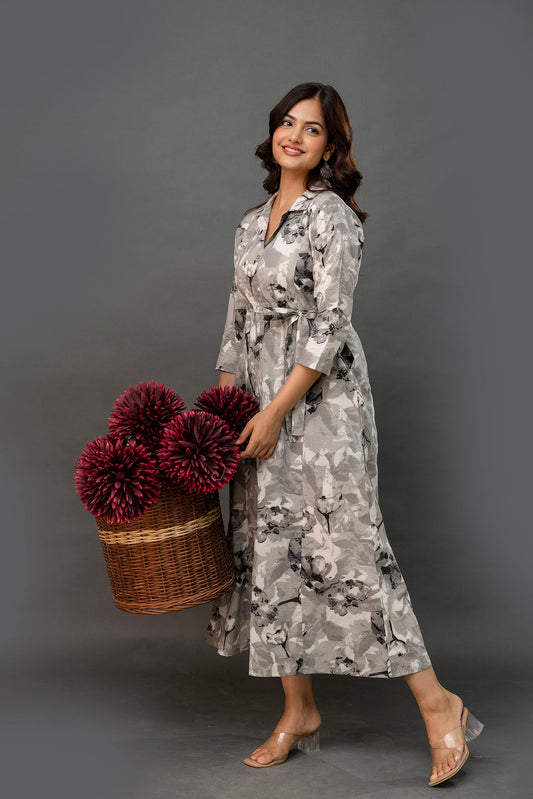 Grey Printed Dress fro Women | LASVINI - Redefining Indian Fashion with Elegance