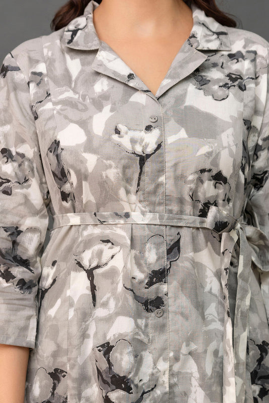 Grey Printed Dress fro Women | LASVINI - Redefining Indian Fashion with Elegance