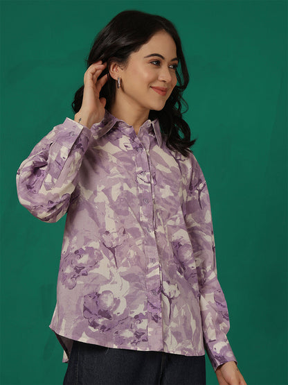 Purple Floral Printed Shirt for Women | LASVINI - Redefining Indian Fashion with Elegance