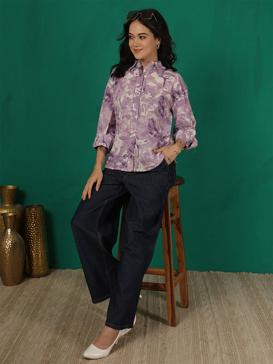 Purple Floral Printed Shirt for Women | LASVINI - Redefining Indian Fashion with Elegance