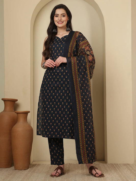 Blue Printed Kurta Set with Dupatta for Women | LASVINI - Redefining Indian Fashion with Elegance