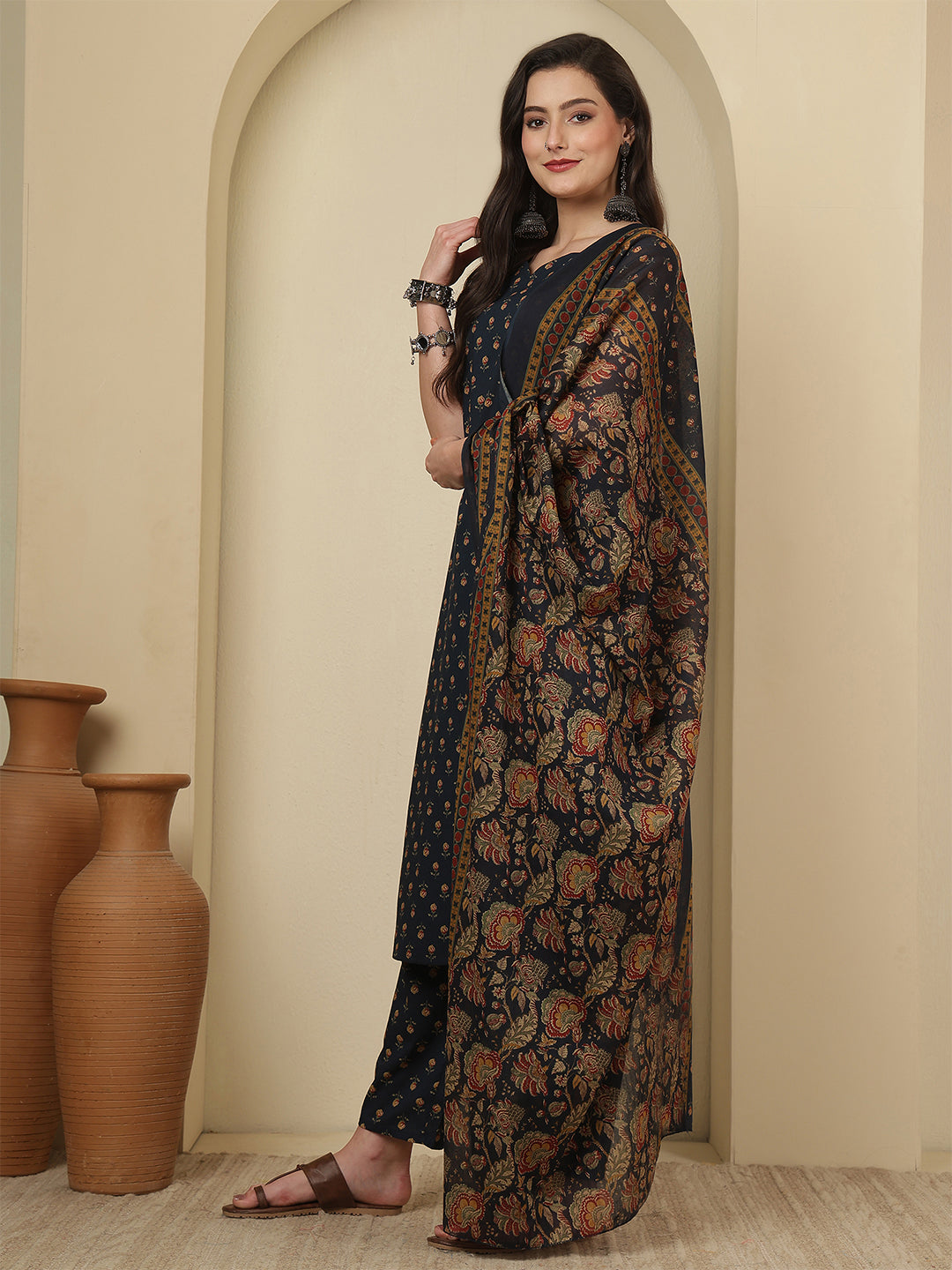 Blue Printed Kurta Set with Dupatta for Women | LASVINI - Redefining Indian Fashion with Elegance