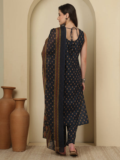 Blue Printed Kurta Set with Dupatta for Women | LASVINI - Redefining Indian Fashion with Elegance