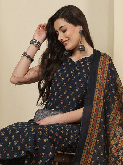 Blue Printed Kurta Set with Dupatta for Women | LASVINI - Redefining Indian Fashion with Elegance