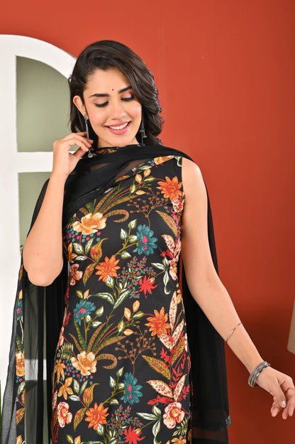 Black Printed Kurta Set with Dupatta for Women | LASVINI - Redefining Indian Fashion with Elegance