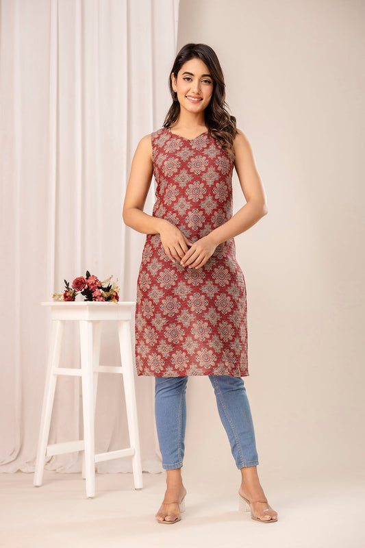 Maroon Printed Kurta for Women | LASVINI - Redefining Indian Fashion with Elegance