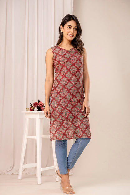 Maroon Printed Kurta for Women | LASVINI - Redefining Indian Fashion with Elegance
