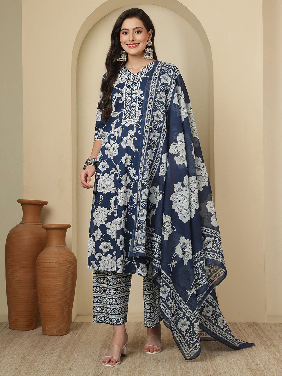 Blue Printed Kurta Set with Dupatta for Women | LASVINI - Redefining Indian Fashion with Elegance