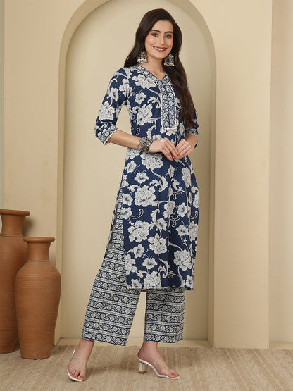 Blue Printed Kurta Set with Dupatta for Women | LASVINI - Redefining Indian Fashion with Elegance
