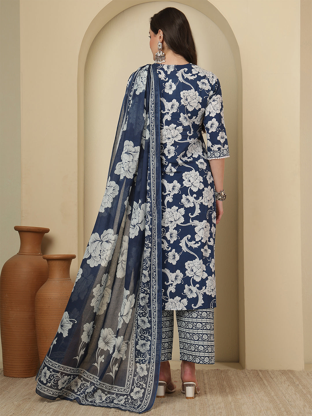 Blue Printed Kurta Set with Dupatta for Women | LASVINI - Redefining Indian Fashion with Elegance