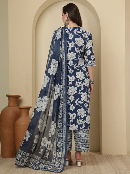 Blue Printed Kurta Set with Dupatta for Women | LASVINI - Redefining Indian Fashion with Elegance