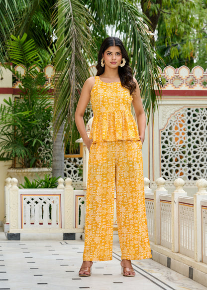 Yellow Printed Co-Ord Set for Women | LASVINI - Redefining Indian Fashion with Elegance