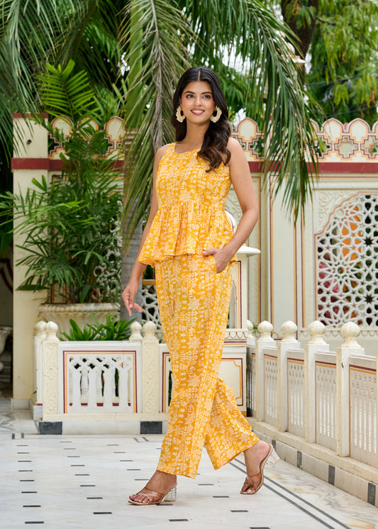 Yellow Printed Co-Ord Set for Women | LASVINI - Redefining Indian Fashion with Elegance