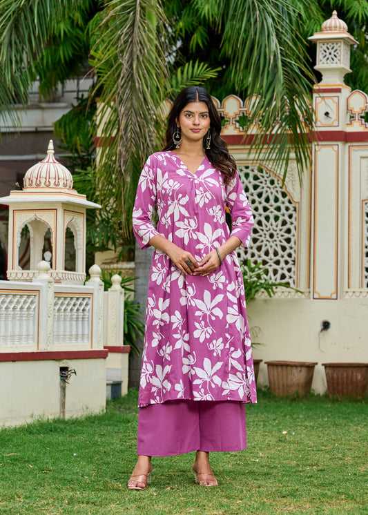 Mauve Printed Co-Ord Set for Women | LASVINI - Redefining Indian Fashion with Elegance