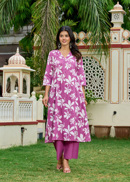 Mauve Printed Co-Ord Set for Women | LASVINI - Redefining Indian Fashion with Elegance