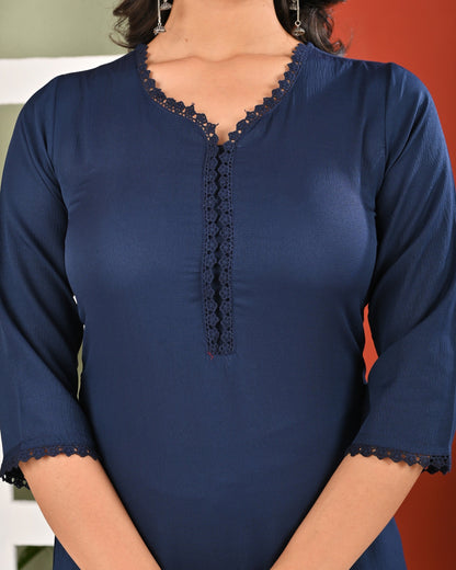 Blue Solid Kurta Set with Dupatta for Women | LASVINI - Redefining Indian Fashion with Elegance