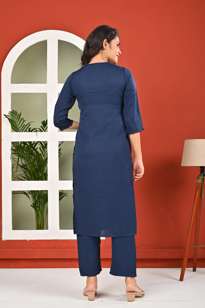 Blue Solid Kurta Set with Dupatta for Women | LASVINI - Redefining Indian Fashion with Elegance