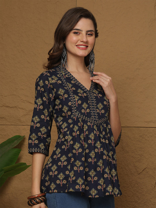 Blue Printed Top for Women | LASVINI - Redefining Indian Fashion with Elegance